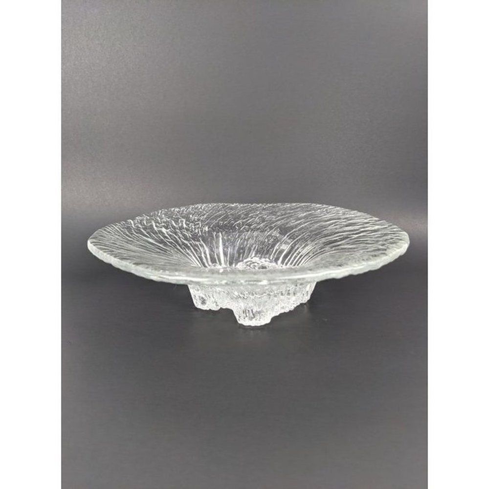 Iittala Tapio Wirkalla Avanto footed bowl Textured glass Finland 70'S